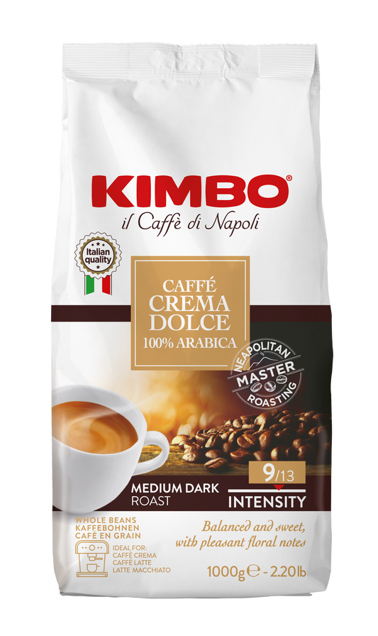 Kimbo Caffè Crema Dolce 100% Arabica – Ganze Kaffeebohnen, 1 kg